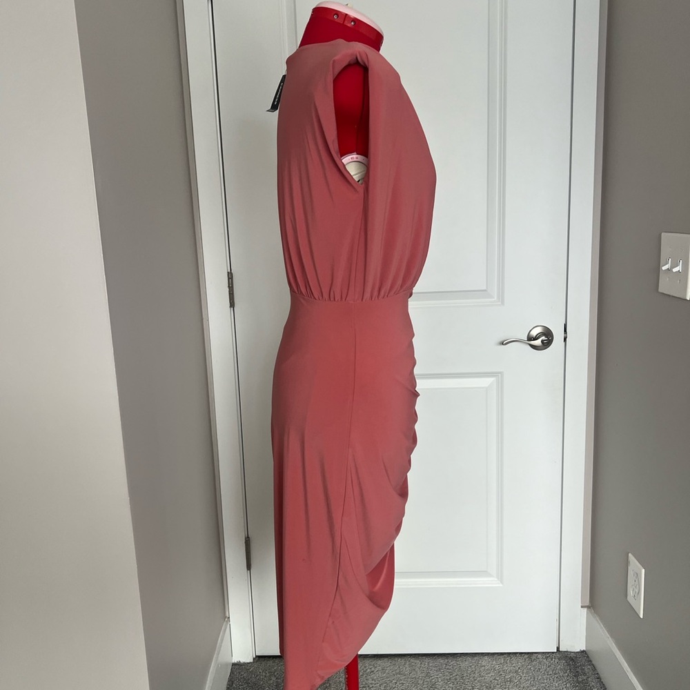 Express Asymmetrical Ruched Dress in Rose - Picture 10 of 10